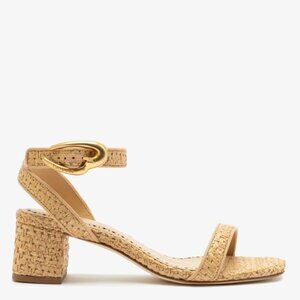 Larroudé - Verona Block Sandal In Beige Leather and Natural Raffia